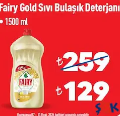 FAİRY GOLD SIVI BULAŞIK DETERJANI 1500 ML fiyat ve kampanya bilgisi